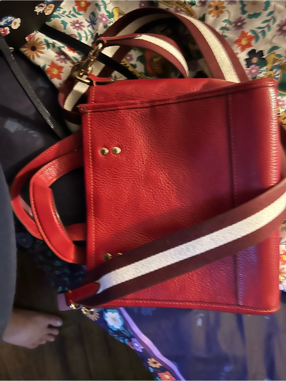 Coach Red Pebbled Leather Crossbody Bag with Striped Strap - Picture 2 of 2